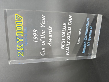 perspex trophy for 1999 car of the year