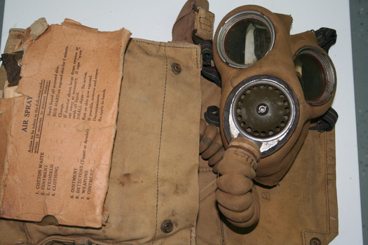 Canvas bag containing gas mask.  Used during WW2