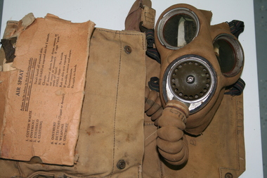 Canvas bag containing gas mask.  Used during WW2