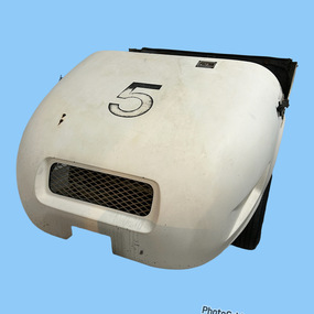 White mobile dynamometer with front and back grille