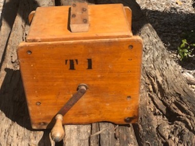 Wooden Butter Churn, Wooden Butter Churn, butter pats and glass covered dish