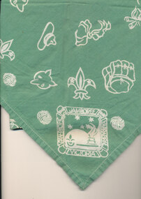 Scarf, Green and White Scarf commemorating Pan-Pacific Jamboree Yarra Brae Victoria
