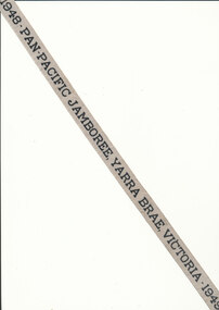 Woven cloth name tag Wonga Park 1948, 1948-Pan-Pacific Jamboree, Yarra Brae, Victoria-1949