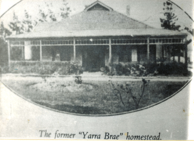 Photograph (sub-item) - The Yarra Brae homestead in 1940, which was burnt down in the early 1970’s.  A ripple iron house