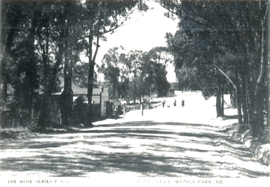 Photograph (sub-item) - Black and White, View down Jumping Creek Road towards Lilydale in 1940’s with ‘Old Post Office’ on left.  Still standing in 1985, but is now part of a private home