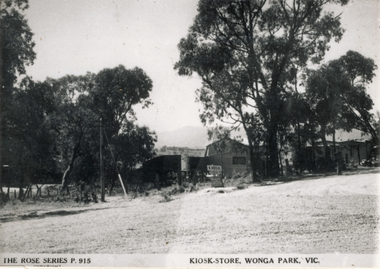Photograph (sub-item) - Black and White, The Kiosk/Store in Wonga Park about 1948, owned by Mr. Arthur Davis.  This view is from the intersection of Yarra and Jumping Creek Roads