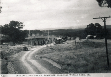 Photograph (sub-item) - Black and White, The entrance to the Pan-Pacific Jamboree in 1948-9, at Clifford Park, now called ‘Yarra Brae’ in 1985, late 1940s