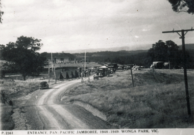 Photograph (sub-item) - Black and White, The entrance to the Pan-Pacific Jamboree in 1948-9, at Clifford Park, now called ‘Yarra Brae’ in 1985