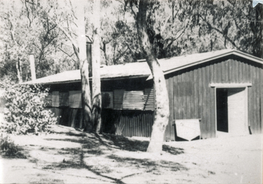 Photograph (sub-item) - Black and White, Rowallan Hall, 1984, built for the Scouts by voluntary labour on Yarra Brae, the site of both Pan-Pacific Jamborees in 1948 and 1955, and of the 1961 World Rover Moot.  Now the Scout movement owns this hall and surrounding land