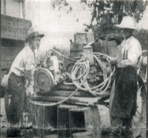 Photograph (sub-item) - Black and White, Getting ready for spraying the orchard in early 1930’s, Early 1930s
