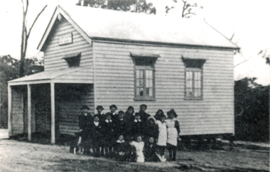 Photograph - Black and White, Original Wonga Park School with students in front Prior 1912