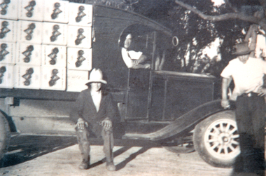 Photograph - Black and White, A Chevrolet truck loaded with export apples in 1936