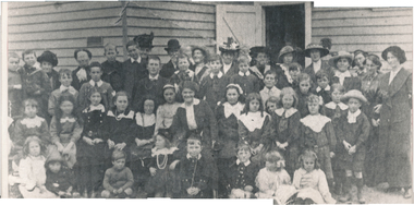 Photograph - Black and White, Parents and Pupils, outside Wonga Park State School, No. 3241 (1912)