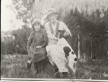 Negative (Item) - Negative of a photo, Mrs. Sharpe and what would appear to be her daughter Elizabeth about 1920 in front of Tea House