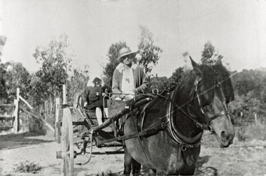 Photograph (Item) - Black and White, Mrs Florence Sharp and daughter Elizabeth in horse cart c. 1920, About 1920