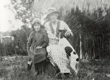 Photograph (Item) - Black and White, Mrs Florence Sharp and daughter Elizabeth in front of tea room early 1920s, Early 1920s