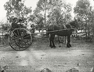 Photograph (Item) - Black and White, Family in 2 wheel horse cart, About 1920