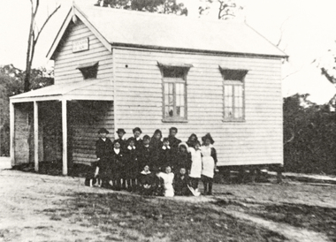 Photograph (Item) - Black and White, Wonga Park: Old School with students, c. 1931
