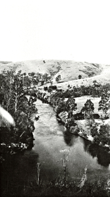 Photograph (Item) - Black and White, Wonga Park: Yarra River with Crooning Waters house and Mt Lofty