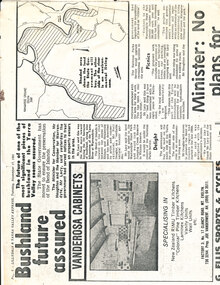 Work on paper - Newspaper cutting, Wonga Park: 17 Nov 1981 Lillydale and Yarra Valley Express: "Bushland future assured" re Acquisition of Yarra River frontage for State Park