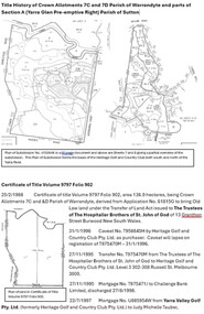 Document - Title History, Summary of Title History of Crown Allotments 7C and 7D Parish of Warrandyte and parts of Section A Parish of Sutton Wonga Park