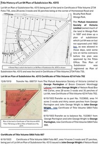 Document - Title History, Title History of Lot 64 Plan of Subdivision 4315 Wonga Park