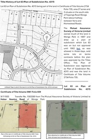 Document - Title History, Title History of Lot 63 Plan of Subdivision 4315 Wonga Park