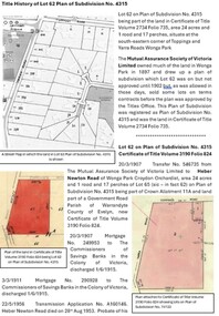 Document - Title History, Title History of Lot 62 Plan of Subdivision 4315 Wonga Park