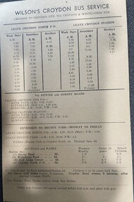 Card - Wilson's Bus Service Timetable, North Croydon