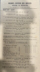 Card - Wilson's Bus Service Timetable, Croydon to Bayswater