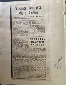 Newspaper - Newspaper cutting Collie Mail Jan 1964, Young Tourists Visit Collie John Usher