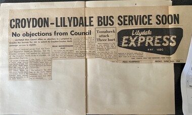 Newspaper - Lilydale Express 26 Jun 1964 newspaper cutting, "Croydon - Lilydale Bus Service Soon"