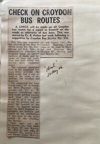Newspaper - Newspaper cutting, Mail 28/5/1964 "Check on Croydon Bus Routes