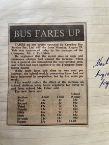 Newspaper - Newspaper cutting, Mail 18/8/1966 "BusFares Up"