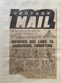 Newspaper - Newspaper cutting, Croydon Mail 19/1/1967 "Improved Bus Links to Dandenong, Chadstone"