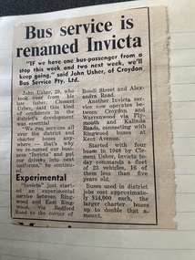 Newspaper - Newspaper cutting, "Bus service is renamed Invicta"