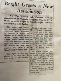 Newspaper - Newspaper cutting, "Bright Greets a New Association"