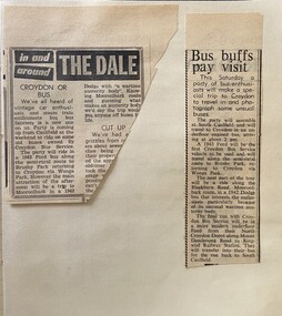 Newspaper - Newspaper cutting, "Croydon or Bus" & "Bus buffs pay visit"