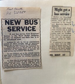 Newspaper - Newspaper cutting, Post Gazette 8/10 "New Bus Service" & Mail 15/10 "Might get a bus service"