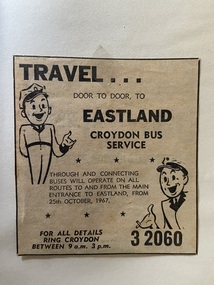 Newspaper - Newspaper cutting, 1967 "Travel Door to Door to Eastland" advertisement