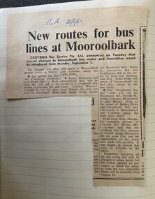 Newspaper - Newspaper cutting, Mail 20/8/1969 "New routes for bus lines at Mooroolbark"