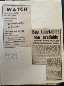 Newspaper - Newspaper cutting, Mail & Express 1 & 2 oct 1969 "Watch This Space Every Second Week" advertisement & "Bus timetable now available"