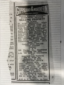 Newspaper - Newspaper cutting, "Twin Hills" 100 acres Wonga Park sale advertisement c. 1960