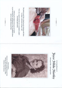 Document - Funeral Order of Service, of Joyce Hilda Hartley nee Sloan (and possibly formerly Manson) was born 23/4/1926 and died 23/4/2016