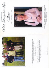 Document - Funeral Order of Service, of Violet Margaret “Marg” Knee born 3/7/1953, died 16/1/2020