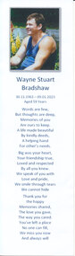 Document - Funeral Order of Service, of Wayne Stuart Bradley born 30/11/1963 and died 9/1/2023 aged 59 years