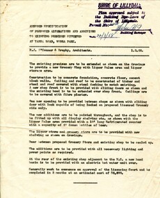 Document - Specifications, dated 1/3/1968 for the extension to Beagley's shop in Wonga Park