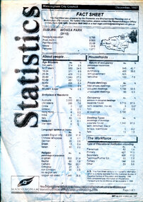 Document - Manningham City Council, December 1997, Statistics Fact Sheet for Wonga Park