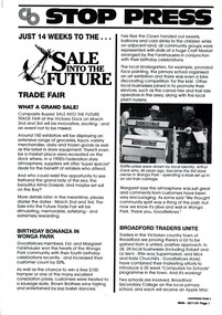 Newsletter - Goodfellows “Stop Press” 25/11/1991 page 1 “Birthday Bonanza in Wonga Park” celebrating the Wonga Park Village Shopping Centre’s 4th birthday, “Birthday Bonanza in Wonga Park”