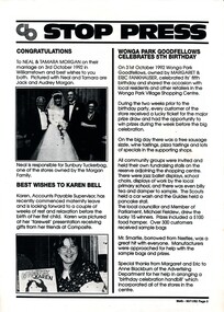 Newsletter - Goodfellows “Stop Press” 30/11/1992 page 3 “Wonga Park Goodfellows Celebrates 5th Birthday”, “Wonga Park Goodfellows Celebrates 5th Birthday”